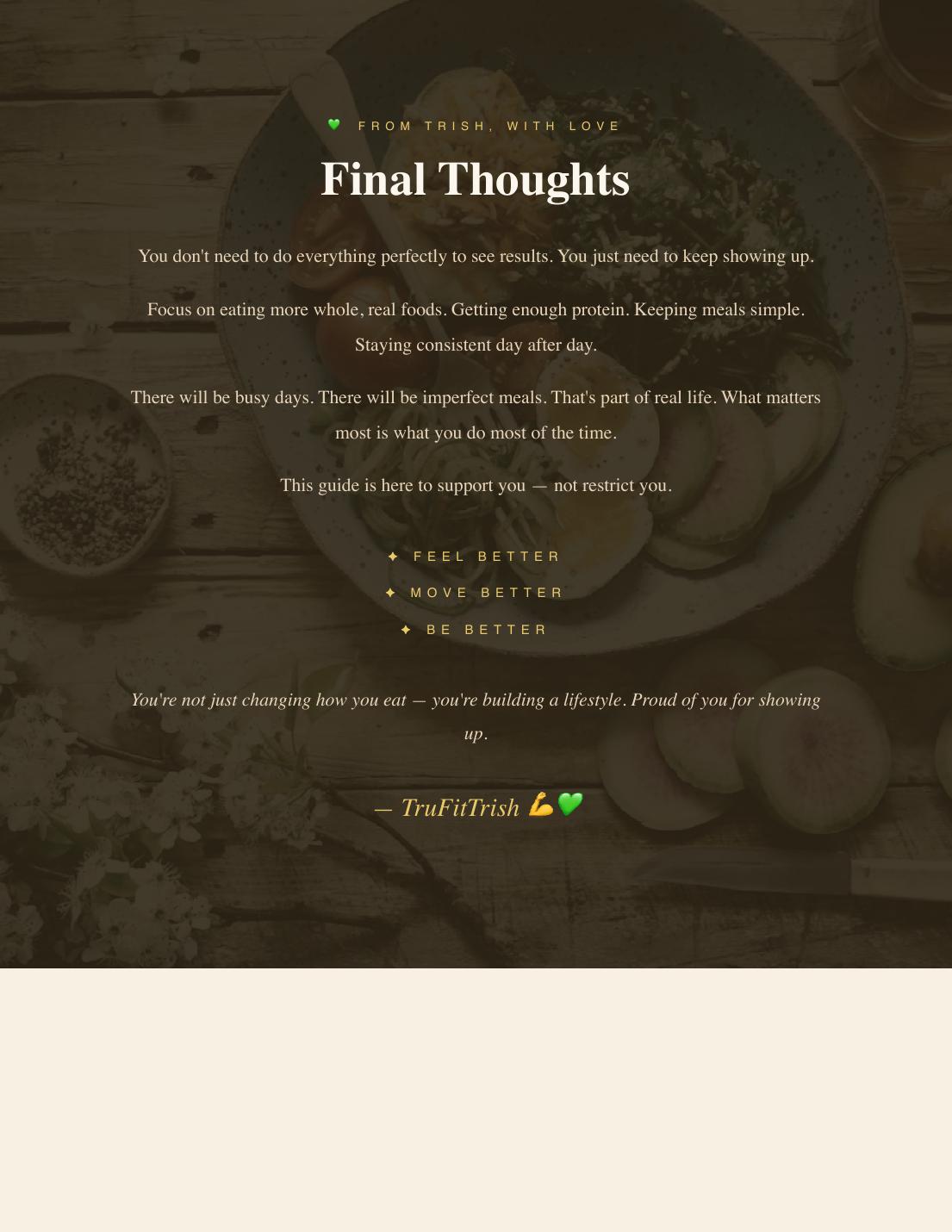 Final Thoughts page closing the Fit & Energized cookbook